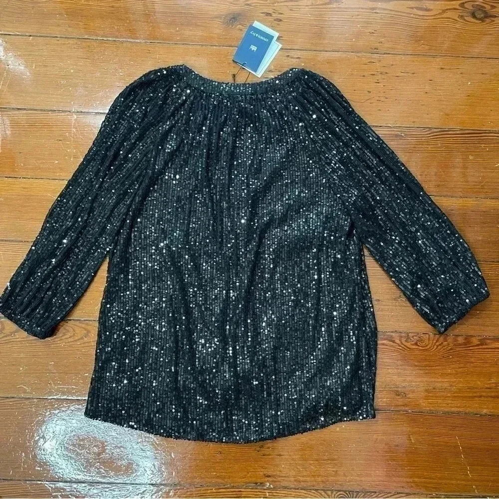 Black sequin peasant top - Picture 4 of 4